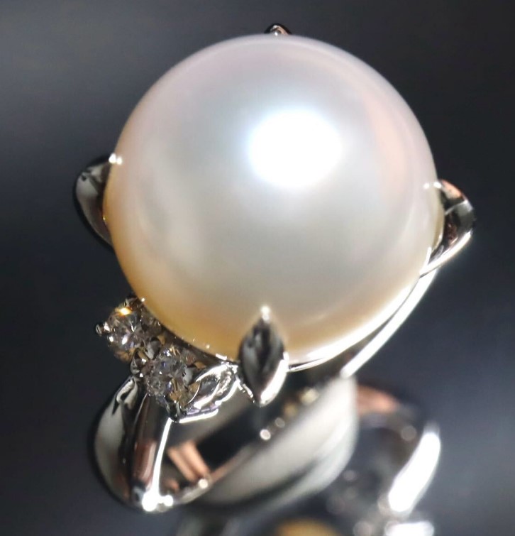 新品 18K ルビー 天然白蝶ゴールデンパールリング パール リング 真珠 