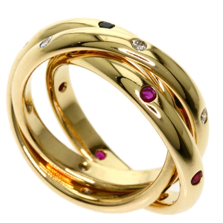 カルティエ トリニティ リング 中古か 新品 か ｜サファイア[カルティエ トリニティリング ルビー/サファイア/ダイヤモンド K18YG]を買取しました。【真珠買取リパール】