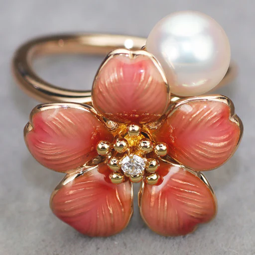 k18pg 相場 ｜ダイヤモンド[ミキモト エナメル/ K18PG アコヤ真珠 ダイヤモンドリング 桜]を買取しました。【真珠買取リパール】