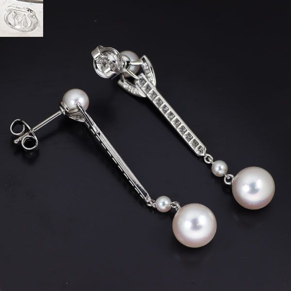 ダイヤ カラット 相場 ｜ダイヤモンド[ミキモト K18WG アコヤ真珠 ダイヤモンド ピアス 径約 8.0mm D0.18ct ]を買取しました。【真珠買取リパール】