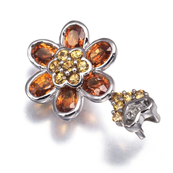 サファイア オレンジ ｜サファイア[イエロー&オレンジサファイア ダイヤ ダイヤモンド フラワー ペンダントトップ K18WG]を買取しました。【真珠買取リパール】