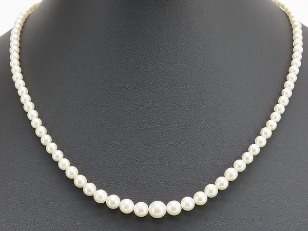 真珠のネックレス 買取相場 ｜アコヤ真珠[ミキモト　MIKIMOTO　ベビー パール ネックレス　98珠　アコヤ真珠　グラデーション　パール ピンクゴールド 10K]を買取しました。【真珠買取リパール】
