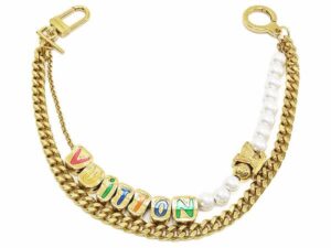 マルチカラー 買取 ｜アコヤ真珠[ルイヴィトン　LOUIS VUITTON　チェーンベルト ヴィトン　2連 ダブルチェーン　バッグチャーム　ウォレットチェーン　キーチェーン　ゴールド パールホワイト マルチカラー　ガラスパール]を買取しました。【真珠買取リパール】