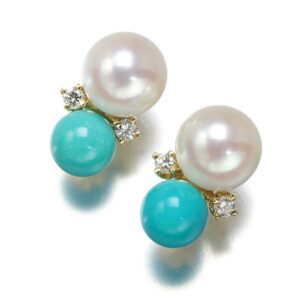 トルコ石 リング｜ダイヤモンド[ティファニー ピアス 真珠 6.5mm ターコイズ トルコ石 ダイヤ ダイヤモンド K18YG ソーティング]を買取しました。【真珠買取リパール】