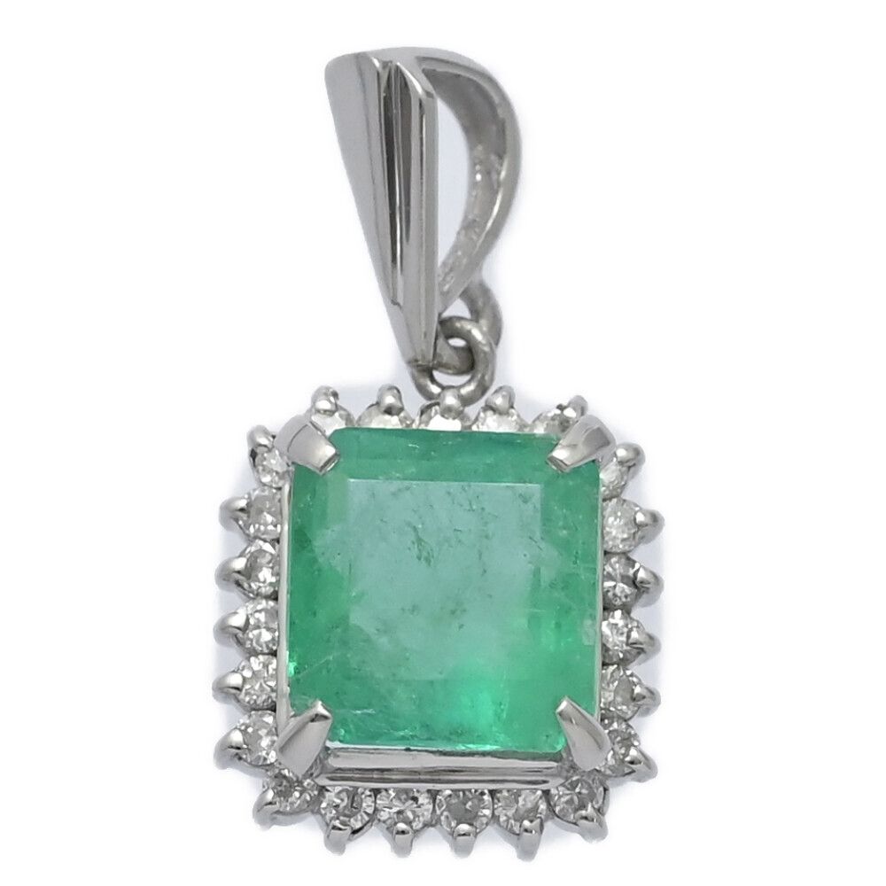 エメラルド ペンダントトップ ｜ダイヤモンド[1粒 1.5ct エメラルド D0.2ct ダイヤモンド 取り巻き ペンダントトップ Pt900-2.6g 1点モノ 5月誕生石]を買取しました。【真珠買取リパール】
