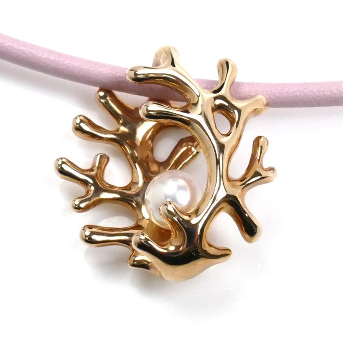 ピンク珊瑚 ネックレス 買取相場 ｜珊瑚[ミキモト K18PG ピンクゴールド コードネックレス パール 珊瑚モチーフ ネックレス パール約4.5mm 7.1g 41cm 110周年記念チャリティー]を買取しました。【真珠買取リパール】