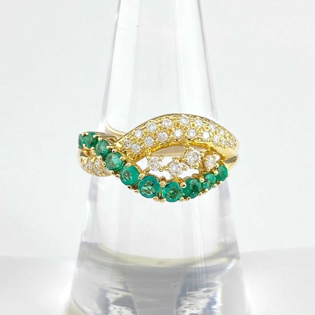 エメラルド リング ブランド ｜エメラルド[エメラルド デザインリング YG イエローゴールド 指輪 メレダイヤ リング 16号 K18]を買取しました。【真珠買取リパール】