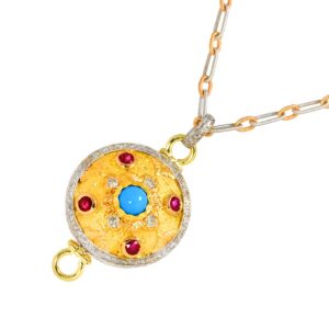 トルコ 宝石 有名 ｜ルビー[CAZZANIGA トルコ石 ルビー ダイヤ ネックレス 46cm K18YG/WG・750]を買取しました。【真珠買取リパール】