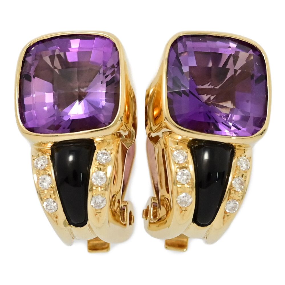 アメジスト買取 ｜ダイヤモンド[タサキ・田崎 マルチストーン・ヴィンテージ・アメジスト ダイヤモンド イヤリング/K18YG-12.4g]を買取しました。【真珠買取リパール】