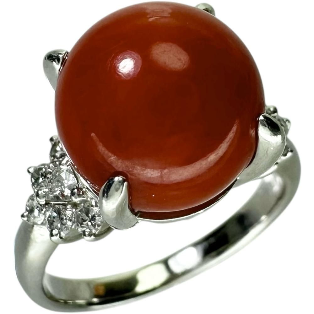 プラチナリング 買取 ｜珊瑚[16号 血赤珊瑚/サンゴ11.3mm ダイヤモンド 0.35ct リング・指輪 Pt900プラチナ 8.7g]を買取しました。【真珠買取リパール】