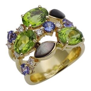 タンザナイト 相場 ｜ジュエリー[タサキ TASAKI リング レディース ブランド 指輪 K18YG マルチ 4.04 ペリドット ダイヤモンド D0.29 シェル タンザナイト イエローゴールド 約13号]を買取しました。【真珠買取リパール】