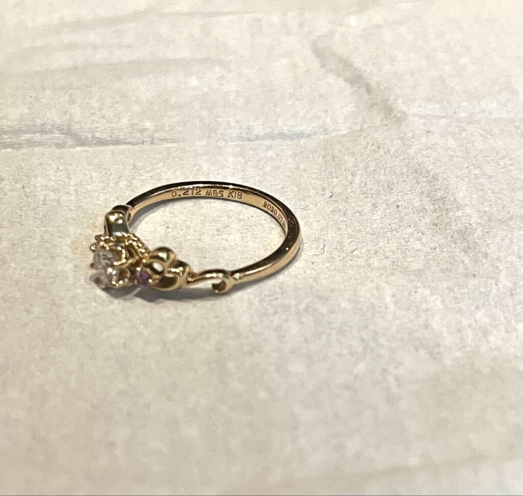 0.03カラット 大きさ ｜ダイヤモンド[K18 リング ピンクダイヤ 0.03カラット 指輪 18金 ダイヤモンド]を買取しました。【真珠買取リパール】