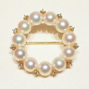 ダイヤモンド ブローチ 買取価格 ｜アコヤ真珠[ミキモト サークル アコヤ パール×ダイヤ ブローチ K18]を買取しました。【真珠買取リパール】