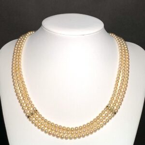 ミキモト 買取 ｜ダイヤモンド K18/TASAKI ダイヤモンド アコヤ ゴールデンパール 3連ネックレスを買取しました。【真珠買取リパール】
