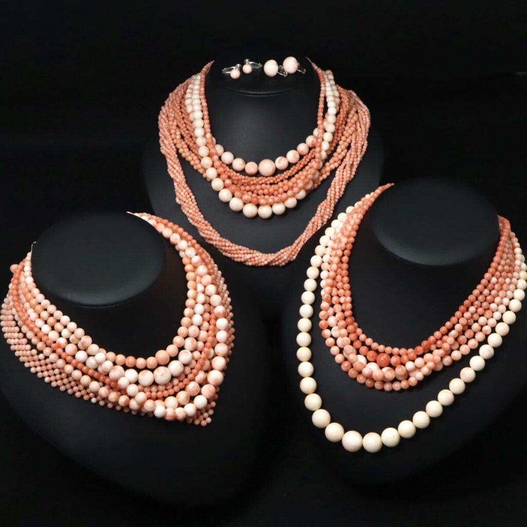 ピンク珊瑚 ネックレス 買取相場 ｜珊瑚[【大量セット売り】◆天然本珊瑚ネックレス20点&イヤリング2点おまとめ◆J 約605.5g ]を買取しました。【真珠買取リパール】