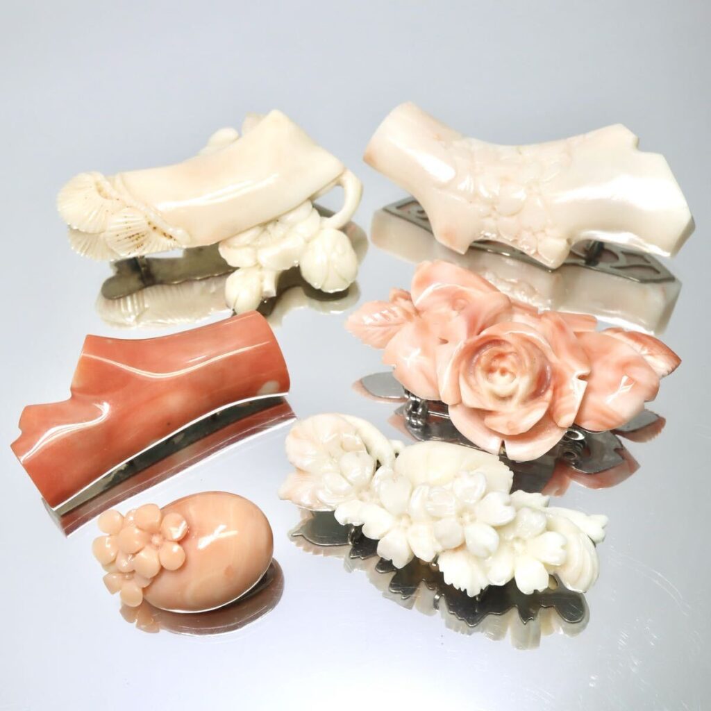 ピンク珊瑚買取価格 ｜珊瑚[【セット売り】◆天然本珊瑚アクセサリー6点おまとめ◆F 約88.5g 帯留め ブローチ ジュエリー]を買取しました。【真珠買取リパール】