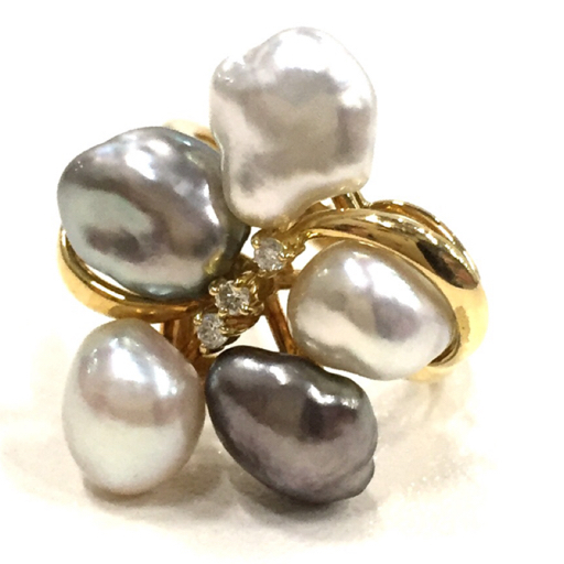 パール リング k18 ｜アコヤ真珠[K18 パールリング 0.06ct メレダイヤ付き 15号]を買取しました。【真珠買取リパール】