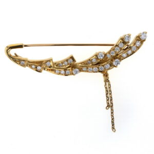 ダイヤ ブローチ 買取価格 ｜ダイヤモンド[ミキモト K18YG イエローゴールド ブローチ ダイヤモンド 0.79ct フェザー 羽 チェーン]を買取しました。【真珠買取リパール】