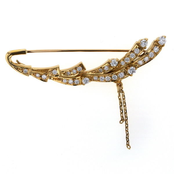 ダイヤ ブローチ 買取価格 ｜ダイヤモンド[ミキモト K18YG イエローゴールド ブローチ ダイヤモンド 0.79ct フェザー 羽 チェーン]を買取しました。【真珠買取リパール】