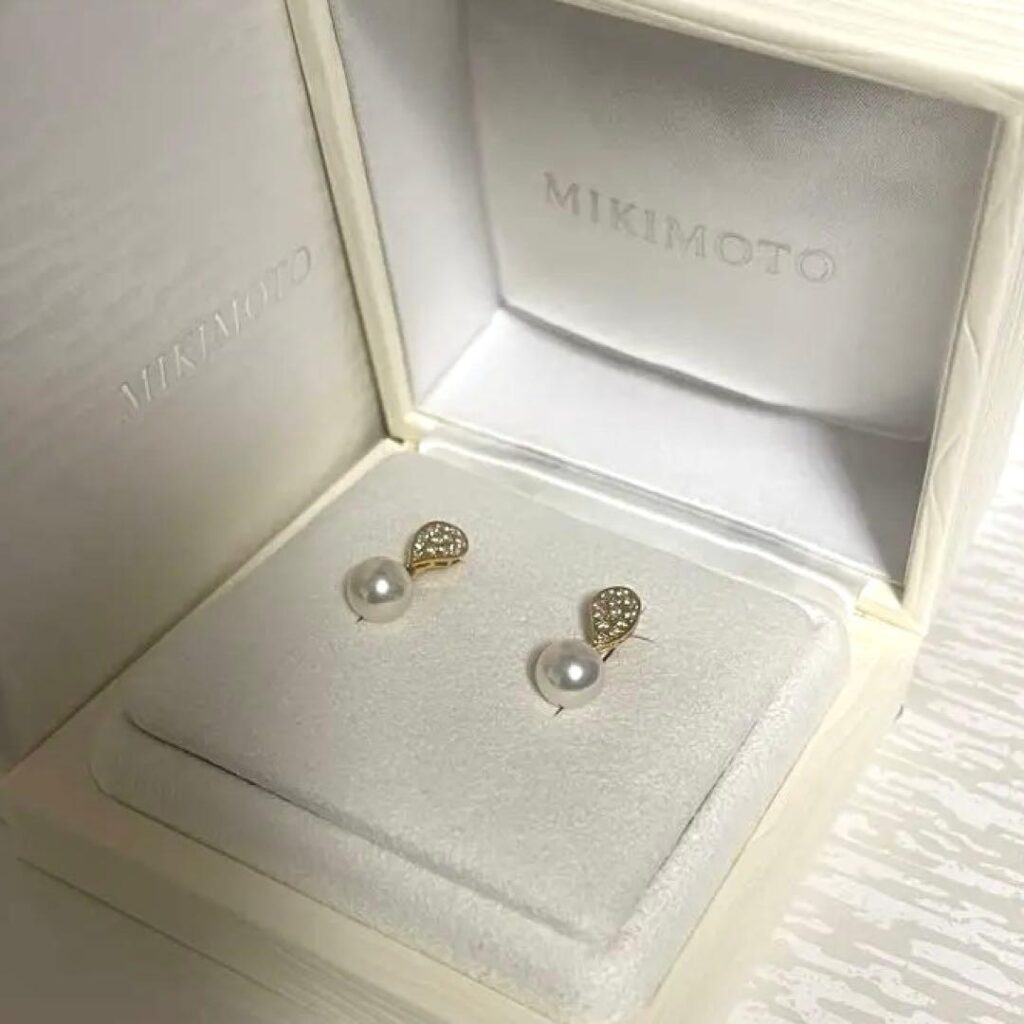 ダイヤ ピアス 買取 ｜ダイヤモンド[ミキモトイヤリングk18 7.8mm ダイヤ付き]を買取しました。【真珠買取リパール】