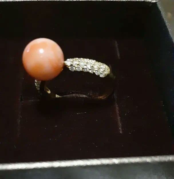 桃色珊瑚 価値 ｜珊瑚[珊瑚とダイヤのK18リング15号サイズ]を買取しました。【真珠買取リパール】