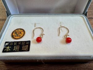 ピンク珊瑚買取価格 ｜珊瑚[【魔除け、厄除け、安産祈願】K18 沖縄　天然　赤本珊瑚 フックピアス]を買取しました。【真珠買取リパール】