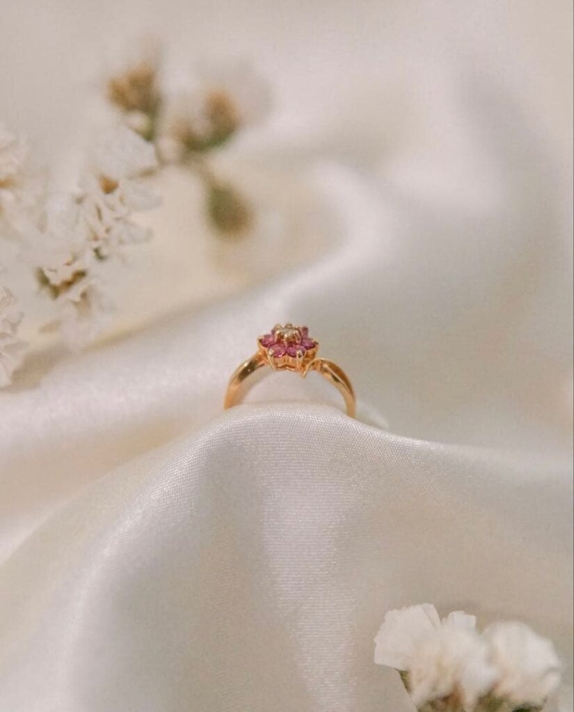 585 金 ｜ルビー[K14YG 14金 585 ルビー ダイヤモンド フラワー リング]を買取しました。【真珠買取リパール】