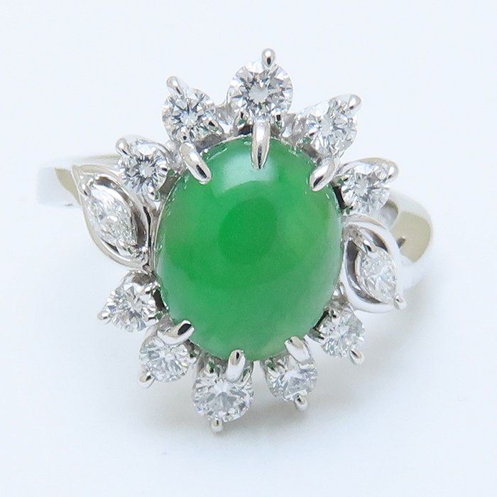 翡翠買取相場 ｜ダイヤモンド[MIKIMOTO ミキモト リング 指輪 翡翠3.09ct ダイヤモンド0.62ct 12号 Pt950プラチナ]を買取しました。【真珠買取リパール】