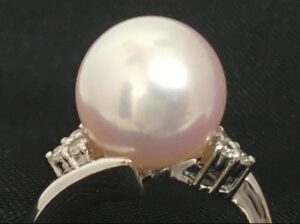 指輪 花珠真珠 買取 ｜オーロラ ダイヤ パールリング 4g