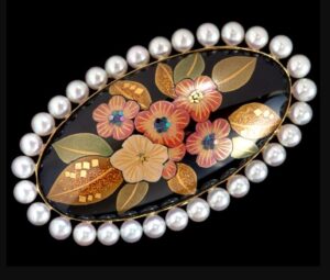 ブローチ 花珠真珠 買取 ｜蒔絵 パールブローチ 14.1g
