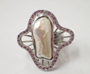 指輪 ケシ真珠 買取 ｜ピンク石 パールデザインリング 約16.44g