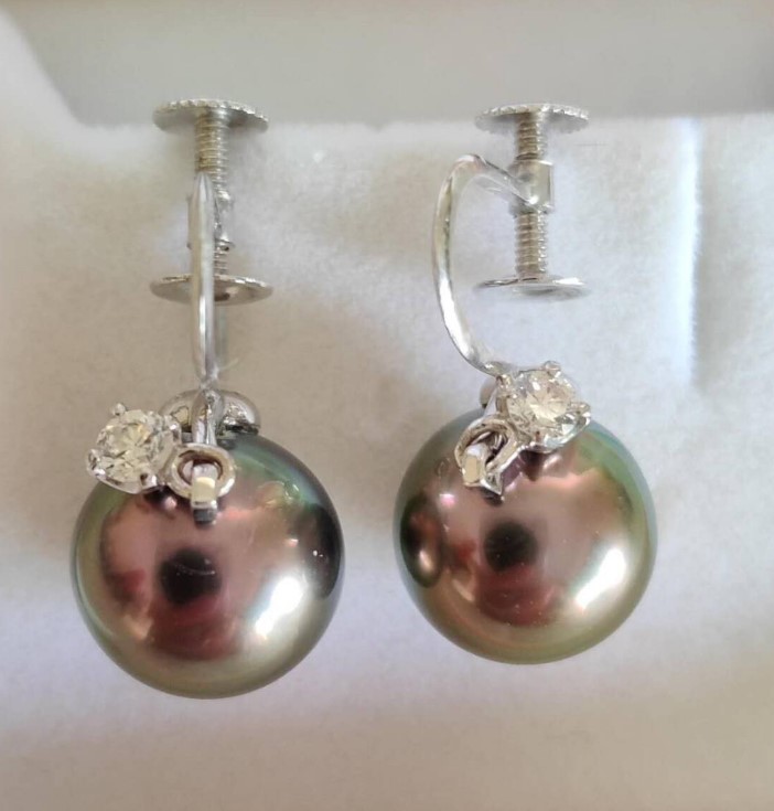 ピアス・イヤリング 黒蝶真珠 買取 ｜ダイヤ パールイヤリング 4.2g