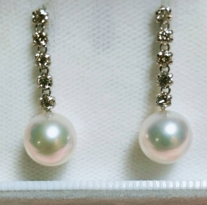 ピアス・イヤリング 花珠真珠 買取 ｜セミロング ダイヤ パールピアス