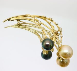 ブローチ ゴールデンパール 買取 ｜ダイヤ パールブローチ 11.3g