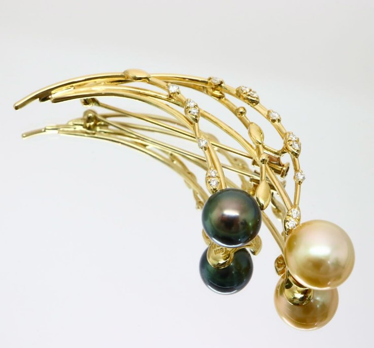 ブローチ ゴールデンパール 買取 ｜ダイヤ パールブローチ 11.3g