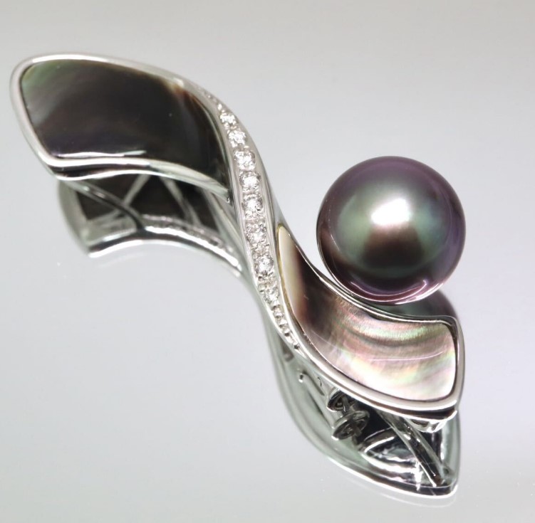 ブローチ 黒蝶真珠 買取 ｜ダイヤ パールブローチ 約8.5g