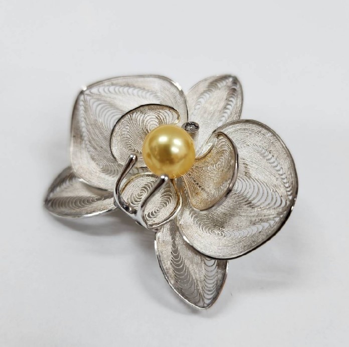 ブローチ ゴールデンパール 買取 ｜ダイヤ パールブローチ 約13.4g