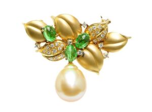 エメラルド 鑑定 ｜エメラルド[ボタニカルモチーフ パールブローチ]を買取しました。【真珠買取リパール】