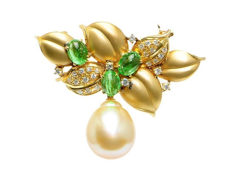 エメラルド 鑑定 ｜エメラルド[ボタニカルモチーフ パールブローチ]を買取しました。【真珠買取リパール】